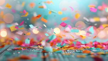 Colorful Confetti Falling on a Bright Background During a Celebration photo