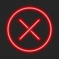 Cross mark in neon style. Red cross mark. Retro sign with glowing neon. illustration vector