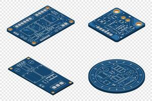 Set of isometric electronic board. Isometric printed circuit board. Integrated circuit board. illustration vector