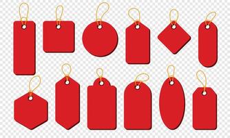 Red price tag set. Price tag collection. Blank cardboard price tags. Set of sale tags and labels. illustration vector