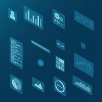 Isometric user interface elements. Infographic charts. Data visualization. Futuristic interface hologram elements. illustration vector