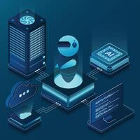 Artificial intelligence robot. System analysis. Big data processing. Machine learning technology. illustration vector