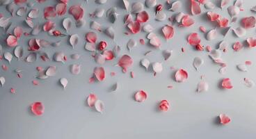 Colorful Rose Petals and Blooms Arranged on a White Background photo