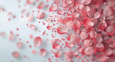 Colorful Rose Petals and Blooms Arranged on a White Background photo