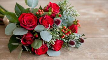 Vibrant Red Roses Blooming in a Sunny Garden at Dawn photo