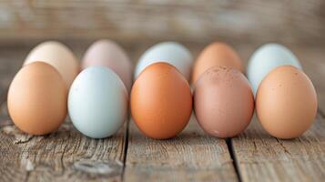 Fresh White Eggs Arranged on Wooden Surface in Natural Light photo