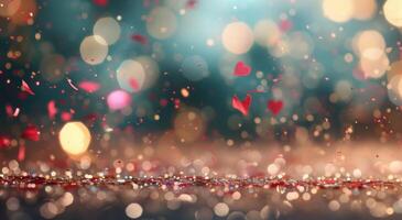 Floating Hearts and Sparkling Lights in a Dreamy Background photo