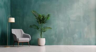 Modern Minimalist Lounge Area With Armchair and Floor Lamp in Soft Pastel Colors photo