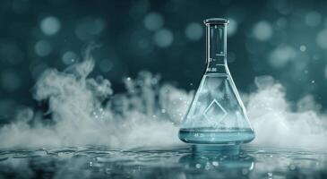 Laboratory Flask Surrounded by Mist on a Dark Surface photo