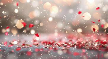 Floating Hearts and Sparkling Lights in a Dreamy Background photo