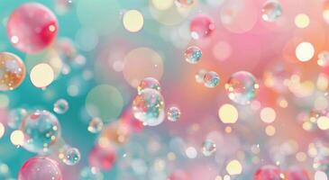 Colorful Bubbles Floating in a Dreamy Background With Soft Lighting photo