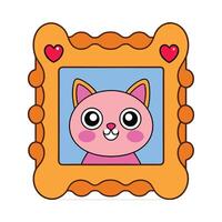 a cartoon cat in a frame with hearts on it vector