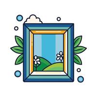 a picture frame with flowers and clouds vector