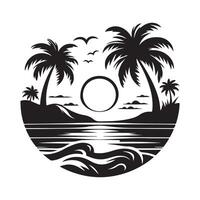tropical island with palm trees and the sun in the background vector