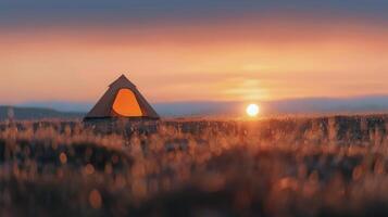 Sunset Camping at Mountain View Overlooking Valley Landscape photo
