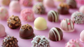 Assorted Chocolate Confections on Pink Surface With Decorative Sprinkles photo