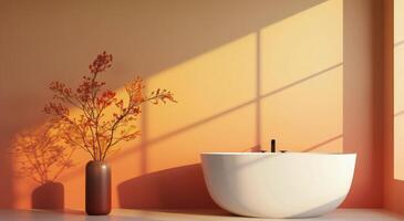 Elegant Bathtub Surrounded by Natural Elements During Sunset in Modern Bathroom photo