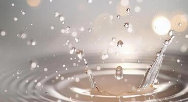 Water Droplet Rippling on Surface With Soft Gradient Background at Dusk photo
