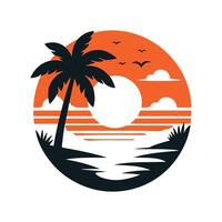 a palm tree and sunset in a circle vector