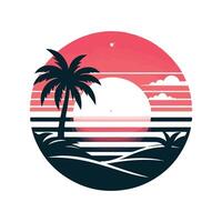 a sunset with palm trees and a beach vector