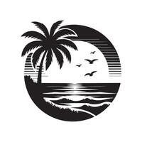 a black and white logo of a palm tree and the ocean vector