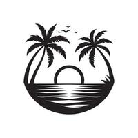 palm trees and the sunset in a circle vector