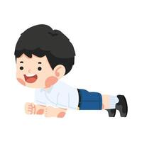 Kid doing push-ups exercise vector