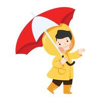 Small child with umbrella in raincoat vector