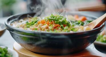 Stir-Frying Colorful Vegetables and Chicken at a Busy Food Stall photo