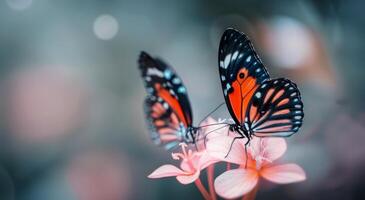 Colorful Butterflies Feeding on Pink Flowers in a Garden During Daylight photo