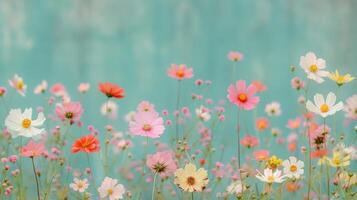 Vibrant Wildflowers Blooming Under Clear Blue Sky in Spring photo