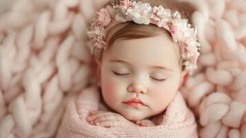 Sleeping Baby Wrapped in Soft Blanket at Home on a Peaceful Morning photo