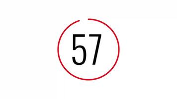 60 seconds countdown timer with red circle on white background suitable for countdowns, deadline reminders, time management concepts, and scheduling video