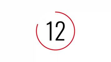 15 seconds countdown timer with red circle on white background suitable for countdowns, deadline reminders, time management concepts, and scheduling video
