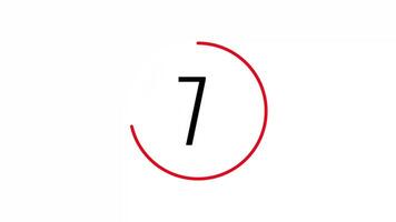 10 seconds countdown timer with red circle on white background suitable for countdowns, deadline reminders, time management concepts, and scheduling video