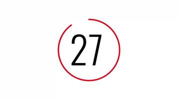 30 seconds countdown timer with red circle on white background suitable for countdowns, deadline reminders, time management concepts, and scheduling video