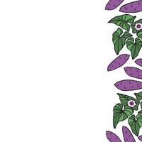 Background with Sweet potatoes plant. Hand drawn template illustration with tuber potato, yam, leaf, flower for text. The image created without the use of any artificial intelligence software vector