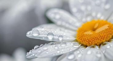 Close-Up of Dew-Covered Daisy Petals in Morning Light photo