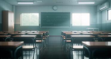 Sunlight Streaming Into Empty Classroom During Morning Hours photo