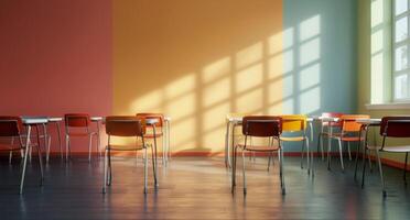 Brightly Colored Classroom With Orange and Blue Walls During Daylight photo