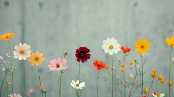 Vibrant Wildflowers Blooming Under Clear Blue Sky in Spring photo