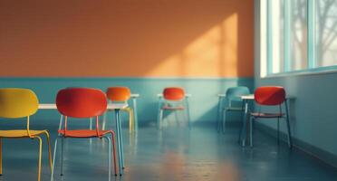 Brightly Colored Classroom With Orange and Blue Walls During Daylight photo