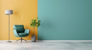 Modern Minimalist Lounge Area With Armchair and Floor Lamp in Soft Pastel Colors photo