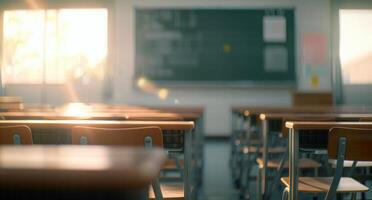 Sunlight Streaming Into Empty Classroom During Morning Hours photo