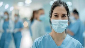 Healthcare Professional Wearing Mask in Hospital During Daytime Shift photo