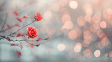Fresh Red Roses in Bloom Surrounded by Soft Blue Background photo