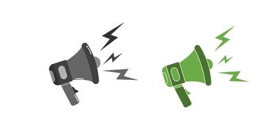 Megaphone icons set. Electric megaphone symbol with sound. Loudspeaker megaphone icon collection. Advertising concept. Flat and line style vector