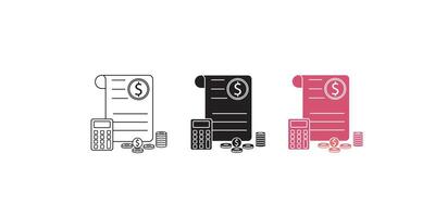Money document and calculator icon. filled flat sign for mobile concept and web design. Financial accounting simple solid icon. Symbol, logo illustration. vector