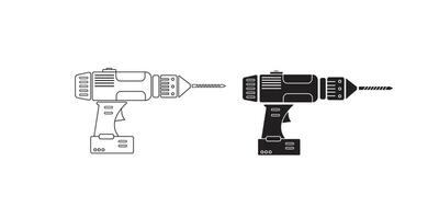 Screwdriver, power drill line icon, outline and filled sign, linear and full pictogram isolated on white vector