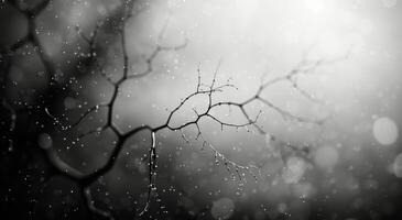 Bare Tree Branches Glimmering With Raindrops In A Misty Forest Setting photo